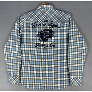 True Religion Pearl Snap Shirt 3XL Blue Plaid Indian Head Embroidered Cowboy Vtg